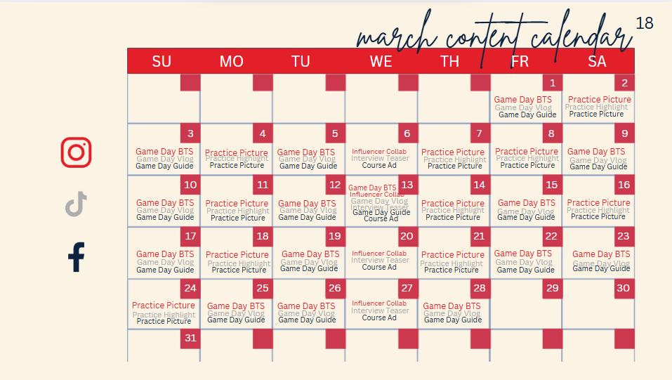 Ready with the Redbirds content calendar