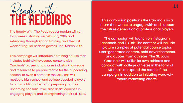Ready with the Redbirds campaign overview slide